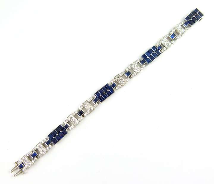 Art Deco sapphire and diamond geometric bracelet